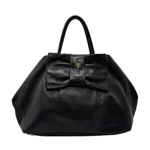 Prada Nappa Fiocco Bow Tote leather bow rolled top handles Black